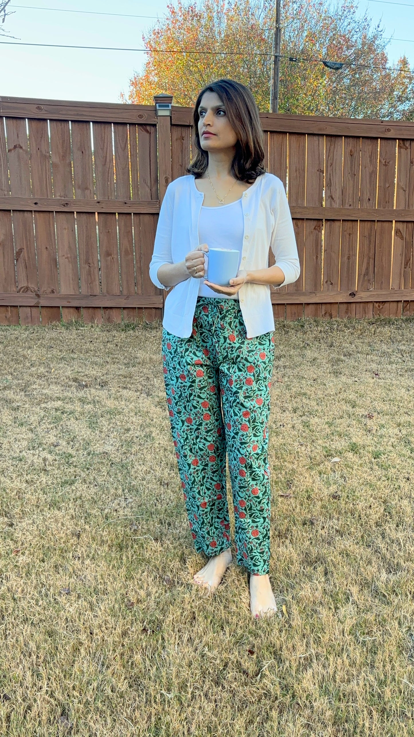 Boho chic 100% cotton pajama pants with vibrant flowers, perfect for lounging, sleep, or as a unique bridesmaid proposal gift.