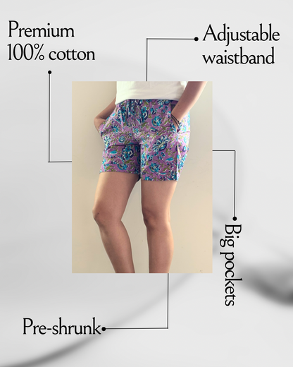 breathable cotton pajama shorts with drawstring for women