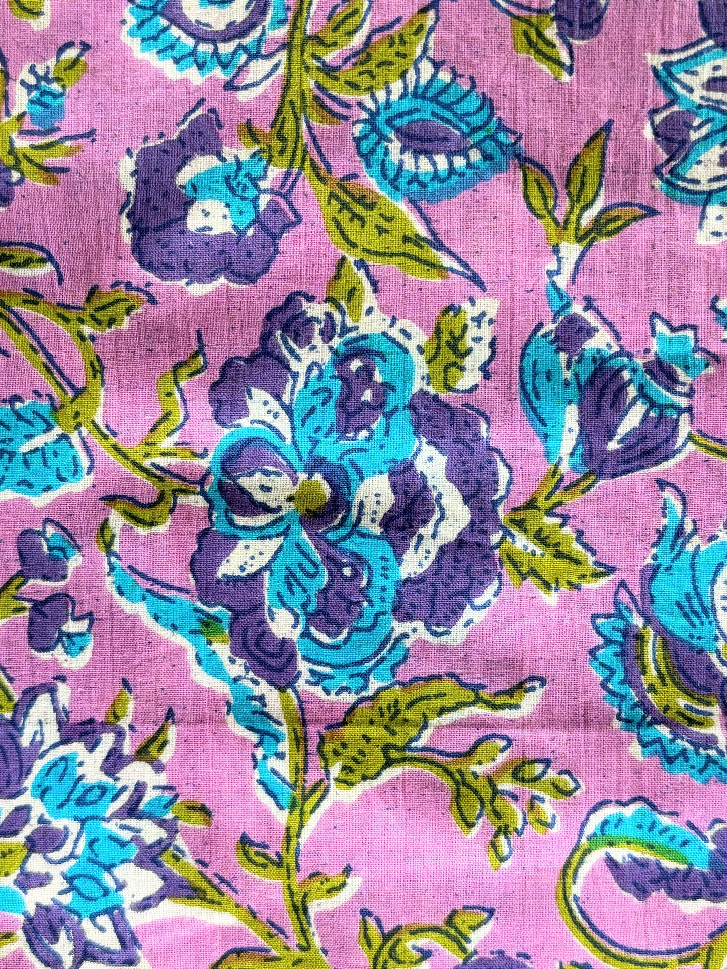 Floral cotton pajama pants for women, blue flowers on lavender, elastic waist and pockets for comfort